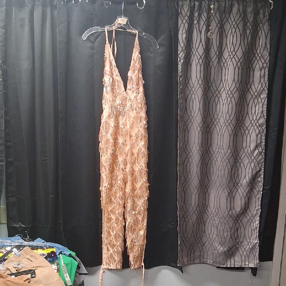 Sequin Halter Jumpsuit - Rose Gold